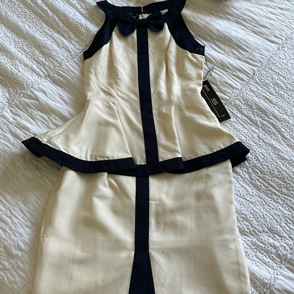 NWT Vintage PSI by Alvin Bell Silk Peplum Midi Dress with Bow